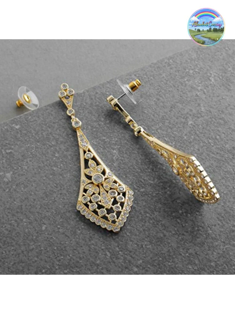 Dangle Bridal Earrings 2.75 Inch Gold Plated Cubic Zirconia Drop Earrings for